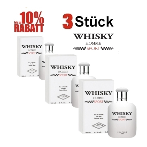 Evaflor Whisky Homme Sport - Eau de Toilette fur Herren 100 ml, 3 Stuck